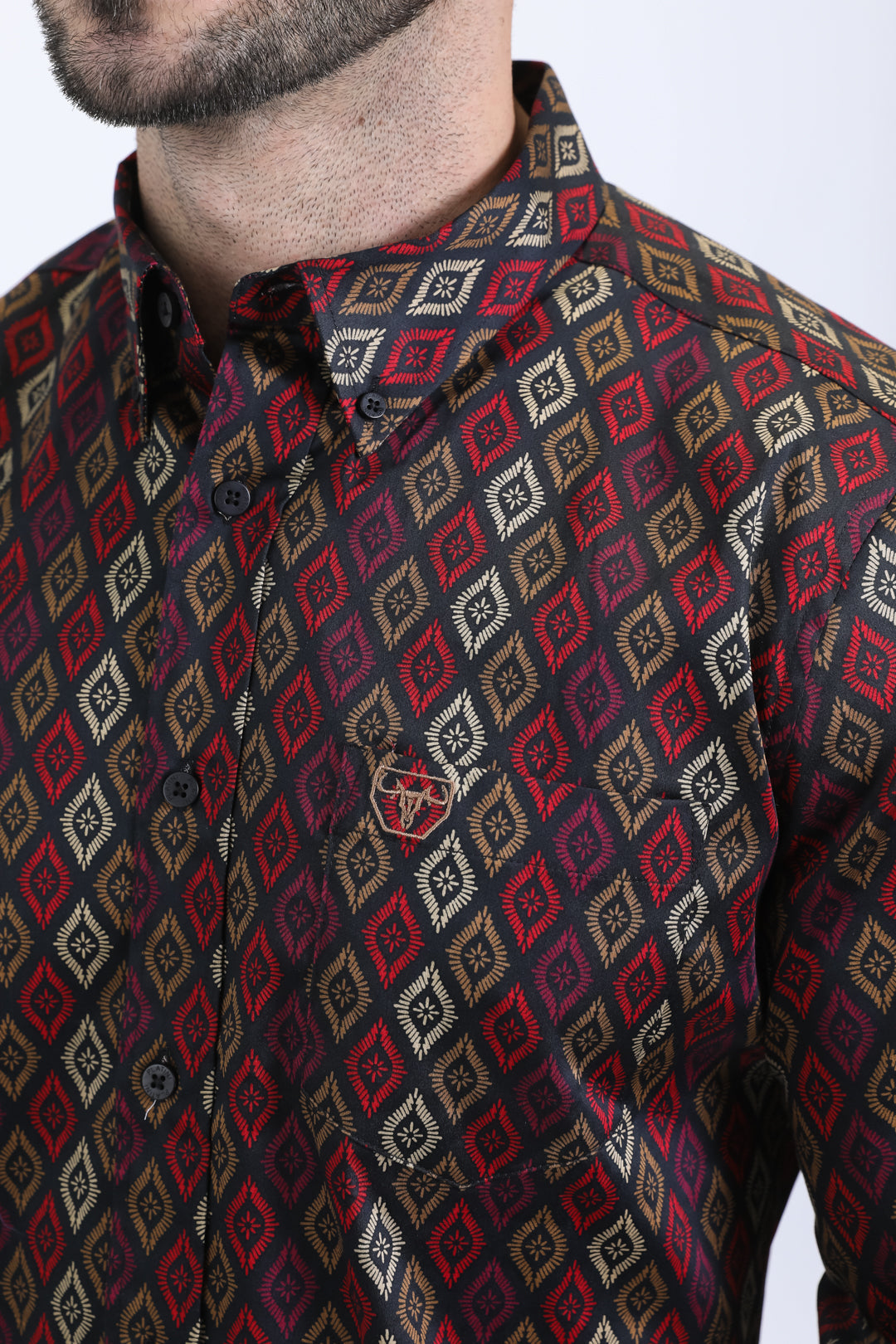 Camisa Platini de algodón satinado de manga larga negra para hombre (CWL10753 Negro)