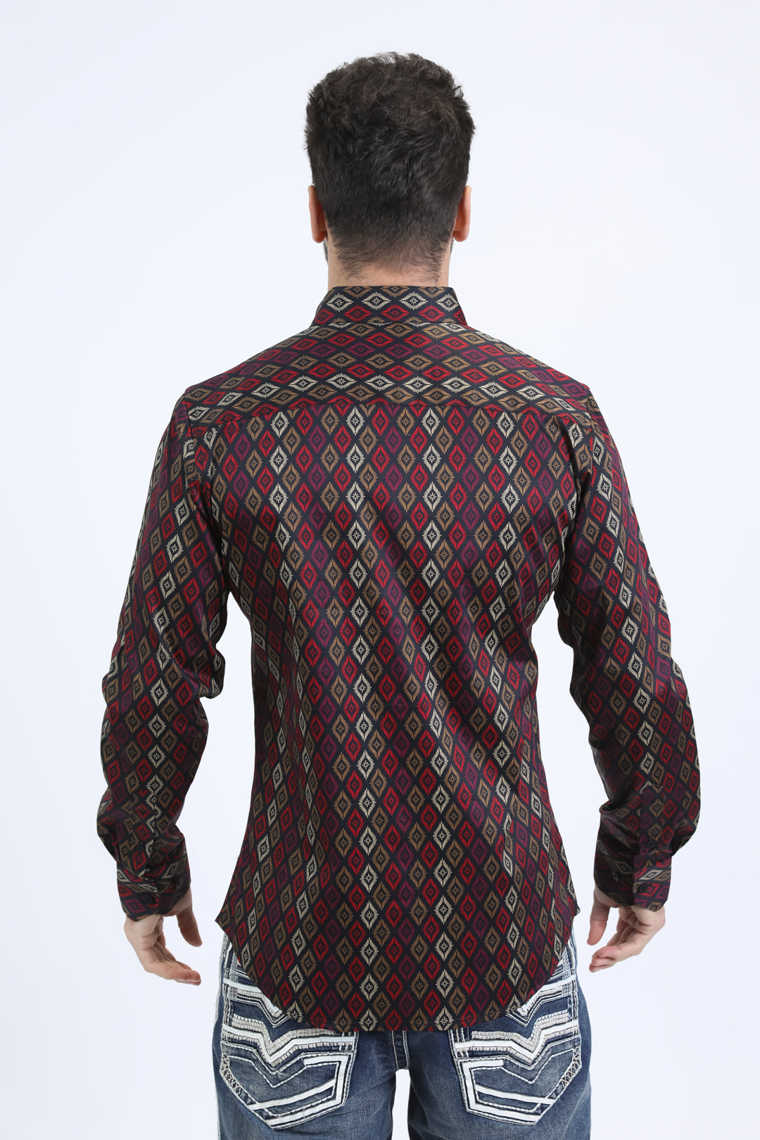 Camisa Platini de algodón satinado de manga larga negra para hombre (CWL10753 Negro)