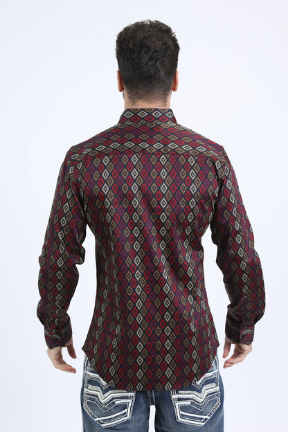 Camisa Platini de algodón satinado de manga larga negra para hombre (CWL10753 Negro)