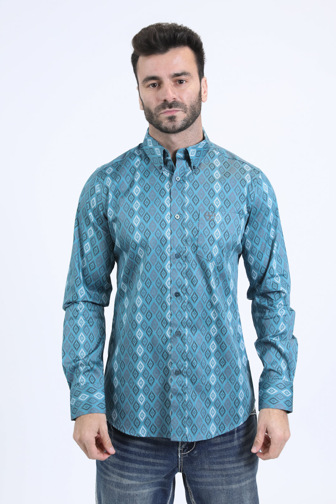 Platini Men's Satin Cotton Modern Fit Long Sleeve Turquoise Shirt (CWL10756 Turquoise)