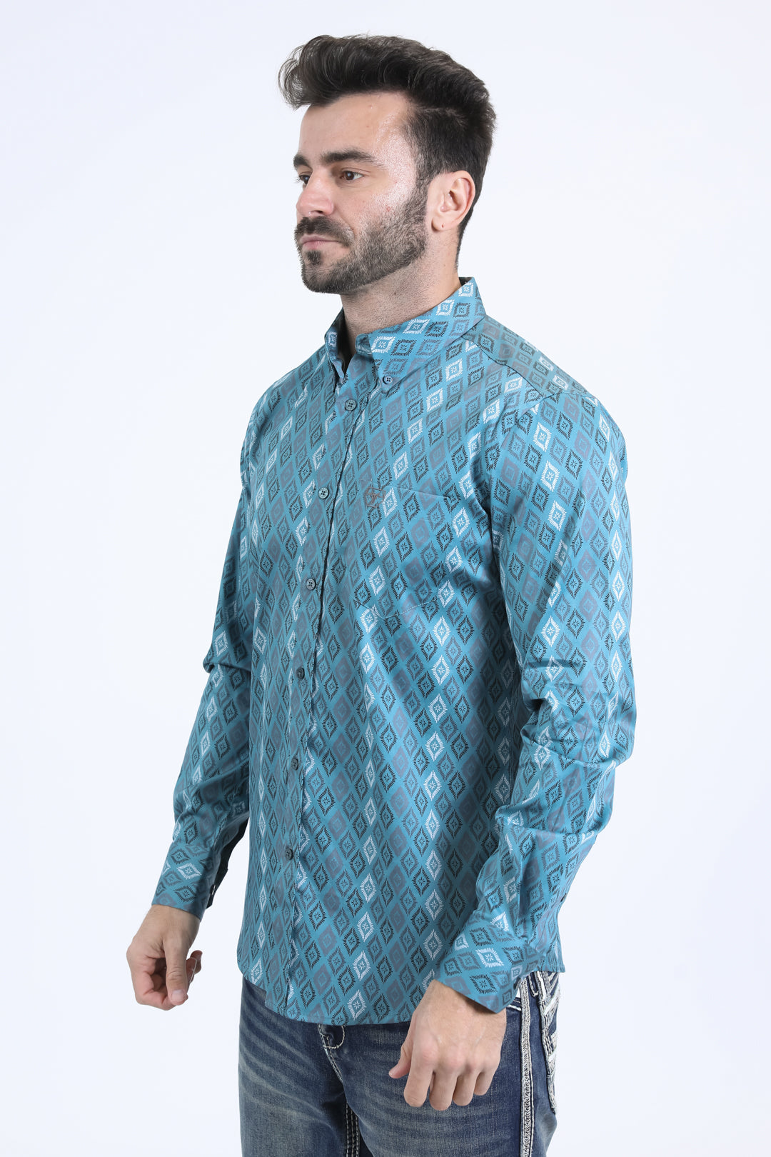 Platini Men's Satin Cotton Modern Fit Long Sleeve Turquoise Shirt (CWL10756 Turquoise)