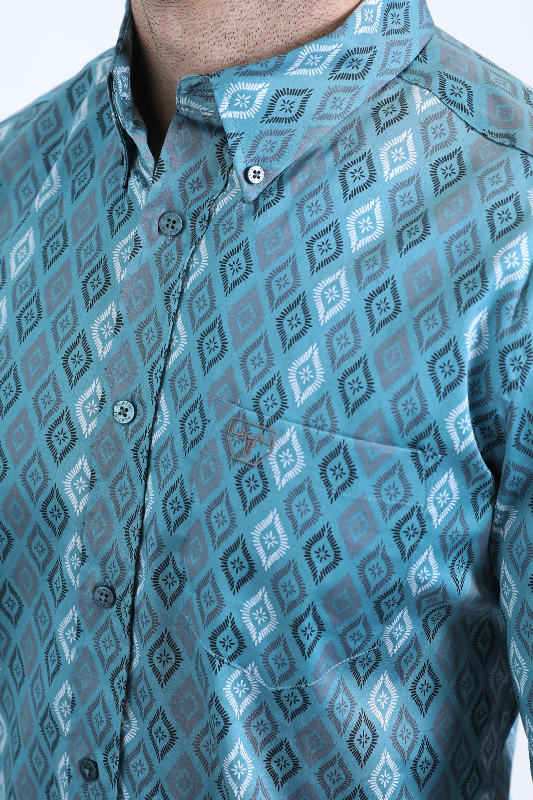 Platini Men's Satin Cotton Modern Fit Long Sleeve Turquoise Shirt (CWL10756 Turquoise)