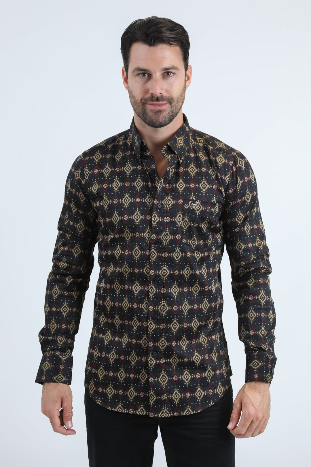 Platini Men's Satin Cotton Modern Fit Long Sleeve Black Shirt (CWL11060 Black)