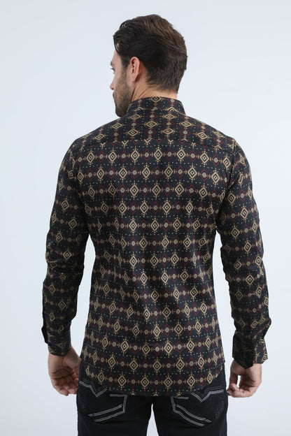 Platini Men's Satin Cotton Modern Fit Long Sleeve Black Shirt (CWL11060 Black)