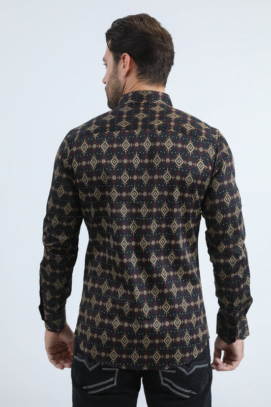 Platini Men's Satin Cotton Modern Fit Long Sleeve Black Shirt (CWL11060 Black)