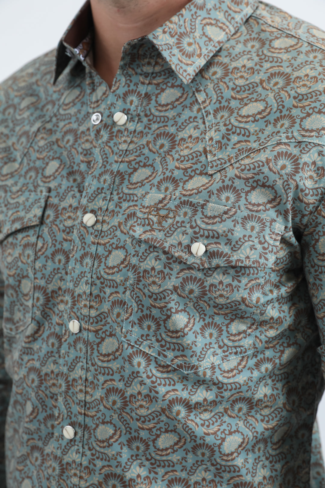 Camisa Platini de algodón/spandex de manga larga azul con broches y corte moderno para hombre (WPL11161 Azul)