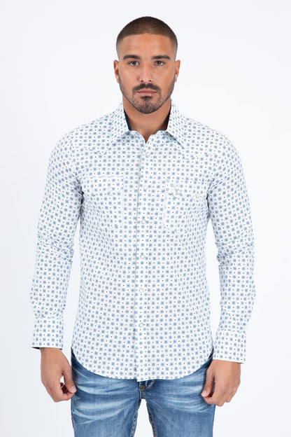 Platini Men's Diamond Center Western Shirt (WPL11364 White)