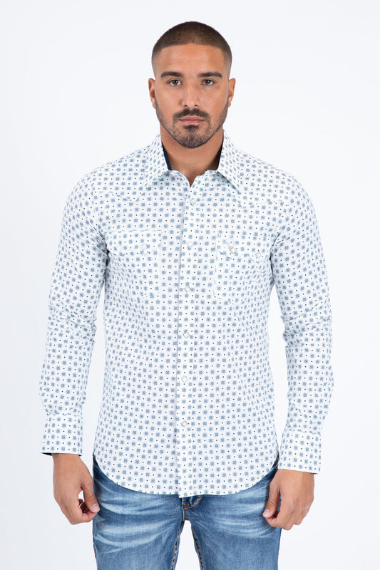 Platini Men's Diamond Center Western Shirt (WPL11364 White)