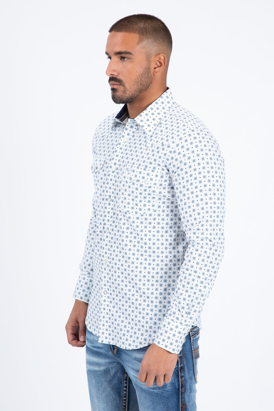 Platini Men's Diamond Center Western Shirt (WPL11364 White)