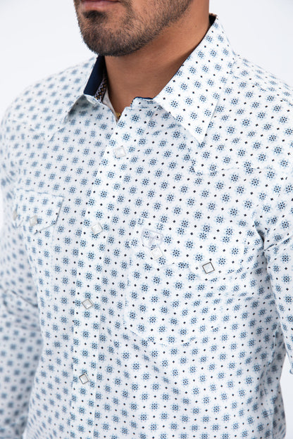Platini Men's Diamond Center Western Shirt (WPL11364 White)