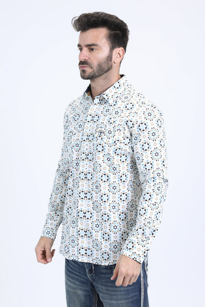 Camisa Platini de algodón/spandex de manga larga blanca con broches y corte moderno para hombre (WPL10669 Blanco)