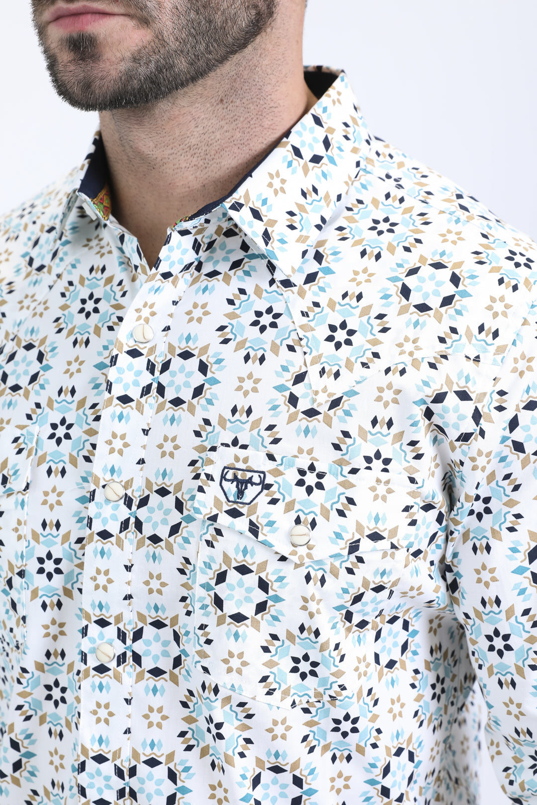 Camisa Platini de algodón/spandex de manga larga blanca con broches y corte moderno para hombre (WPL10669 Blanco)