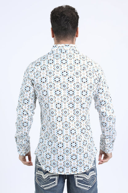 Camisa Platini de algodón/spandex de manga larga blanca con broches y corte moderno para hombre (WPL10669 Blanco)