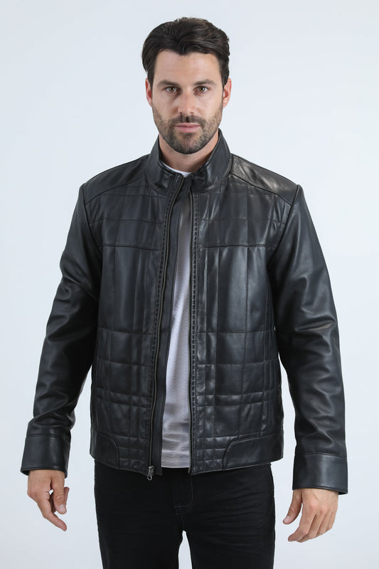Chaqueta acolchada negra de piel auténtica para hombre de Platini (PLJ11042)