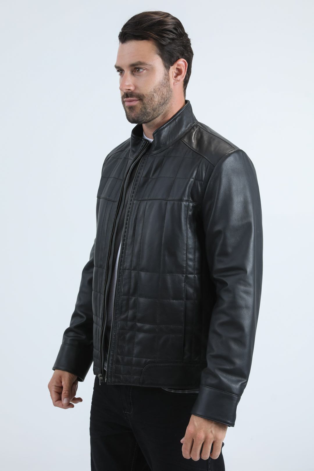 Chaqueta acolchada negra de piel auténtica para hombre de Platini (PLJ11042)