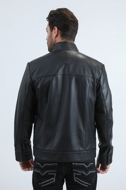 Chaqueta acolchada negra de piel auténtica para hombre de Platini (PLJ11042)