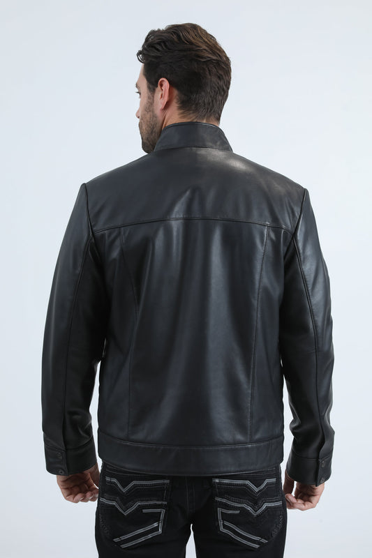 Chaqueta acolchada negra de piel auténtica para hombre de Platini (PLJ11042)