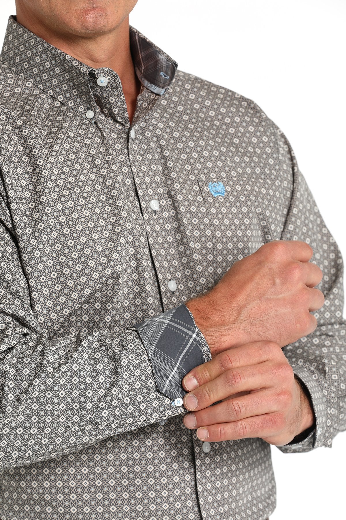 Cinch Men's Medallion Print Button Down Western Long Sleeve Shirt (MTW1105790 Blue)