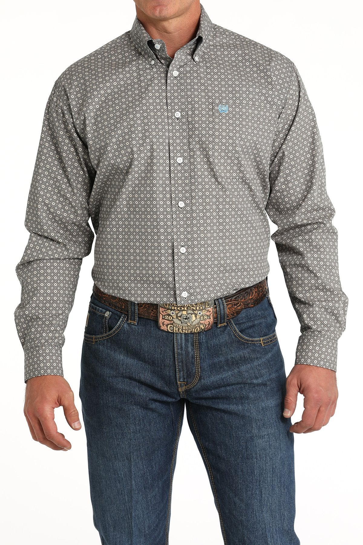 Cinch Men's Medallion Print Button Down Western Long Sleeve Shirt (MTW1105790 Blue)