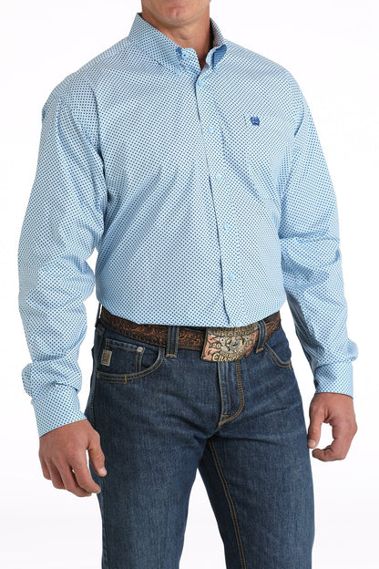 Camisa vaquera de manga larga con botones y estampado de rombos elásticos para hombre de Cinch (MTW1105798 - Azul claro)