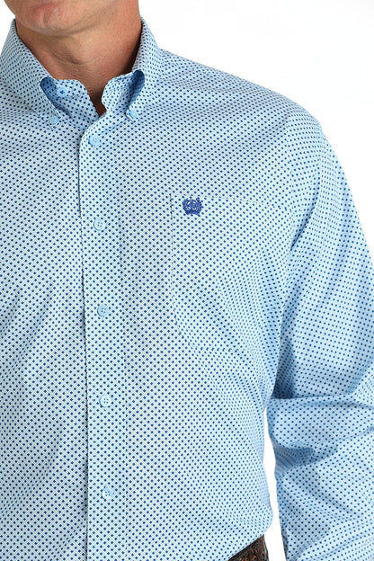 Camisa vaquera de manga larga con botones y estampado de rombos elásticos para hombre de Cinch (MTW1105798 - Azul claro)