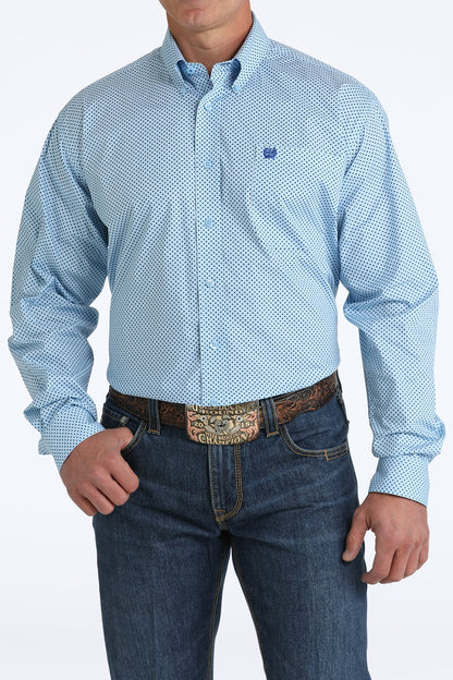 Camisa vaquera de manga larga con botones y estampado de rombos elásticos para hombre de Cinch (MTW1105798 - Azul claro)