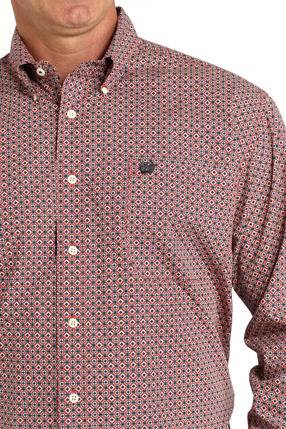 Cinch Men's Geometric Print Button-Down Western Shirt (MTW1105804 - Red)