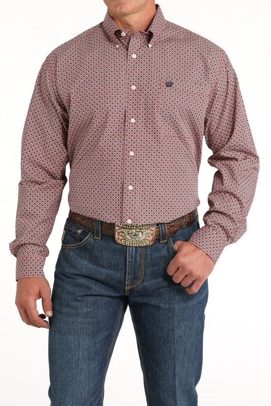 Cinch Men's Geometric Print Button-Down Western Shirt (MTW1105804 - Red)