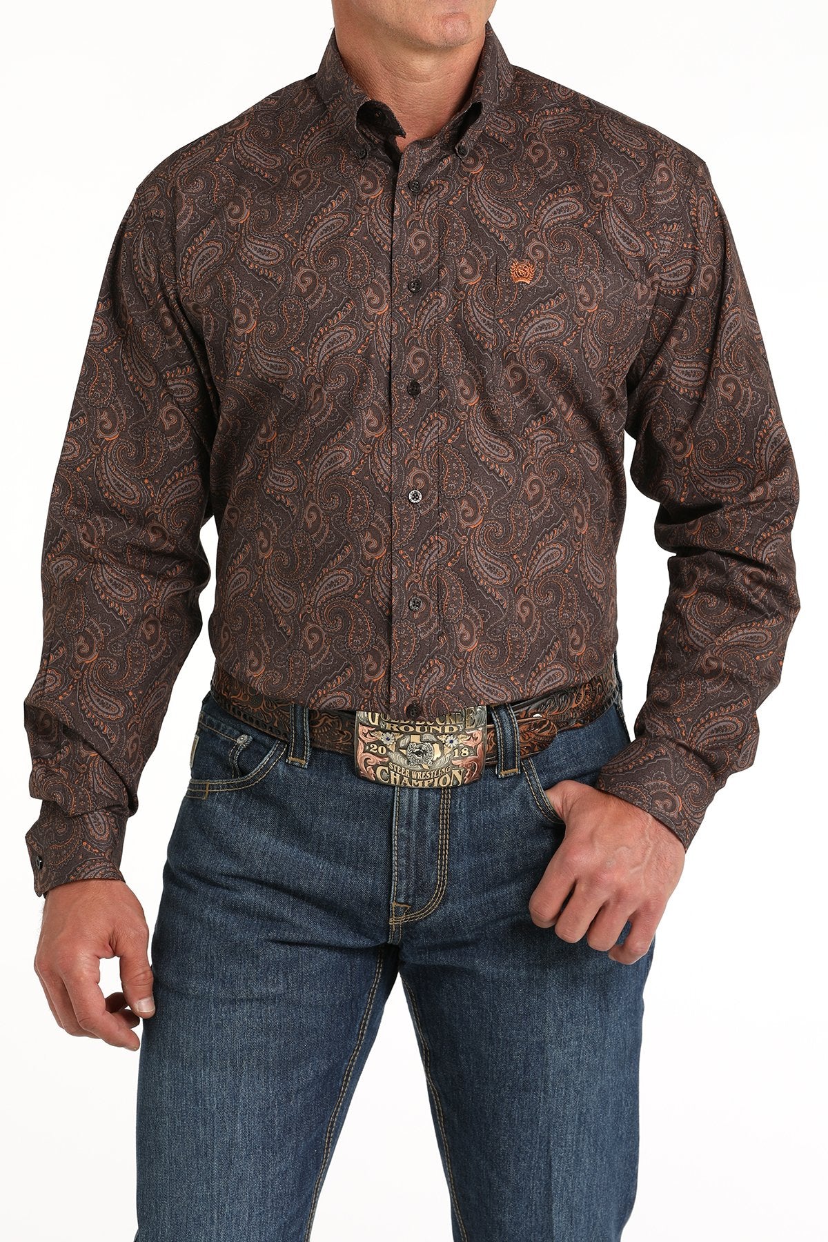 Cinch Men's Paisley Print Button-Down Western Shirt (MTW1105819 - Brown)