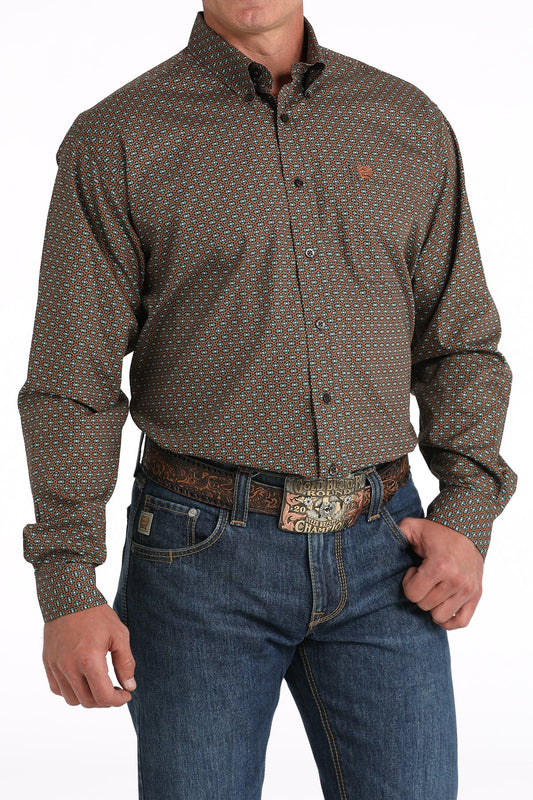 Cinch Men's Geometric Print Button-Down Western Shirt (MTW1105825 - Brown)