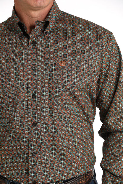Cinch Men's Geometric Print Button-Down Western Shirt (MTW1105825 - Brown)