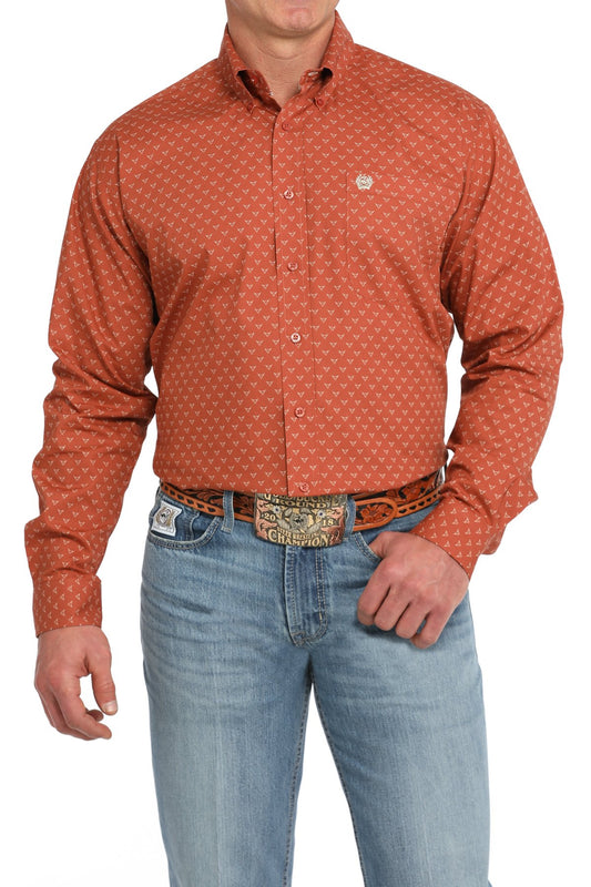 Cinch Men's Steer Print Button-Down Western Shirt (MTW1105847 - Orange)