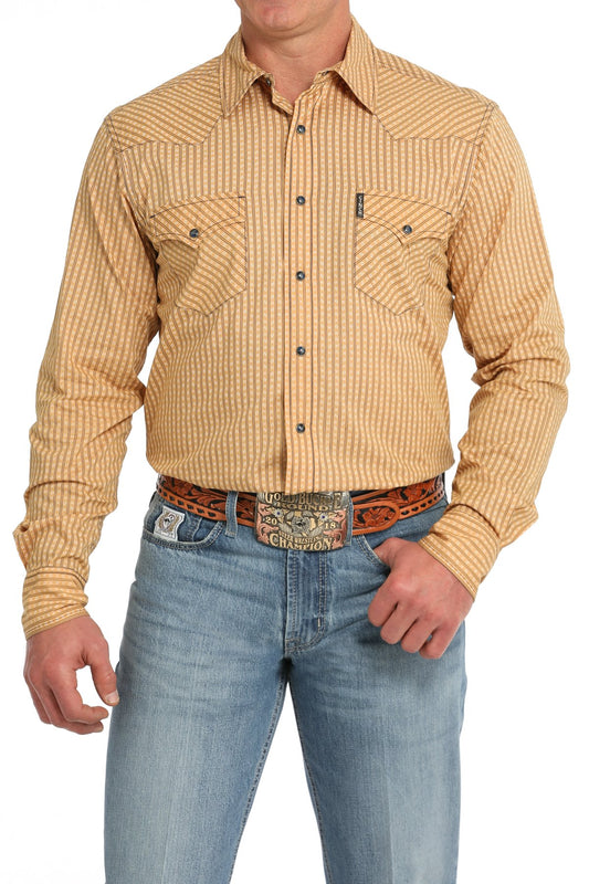 Camisa vaquera Cinch de corte moderno con rayas y cierre a presión para hombre (MTW1303082 - Dorada)
