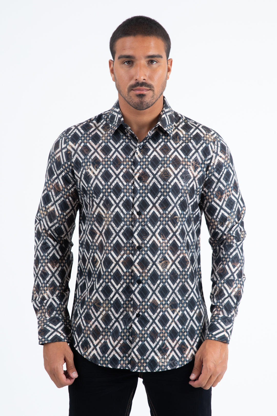 Platini Men's Statement Foil Shirt (FPL11519 Black)