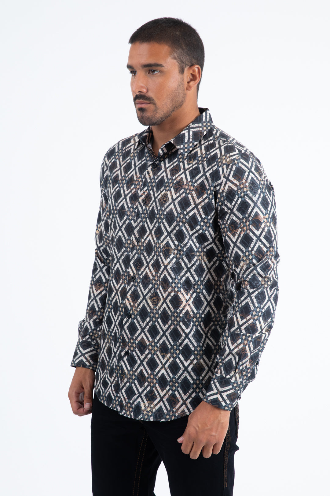Platini Men's Statement Foil Shirt (FPL11519 Black)