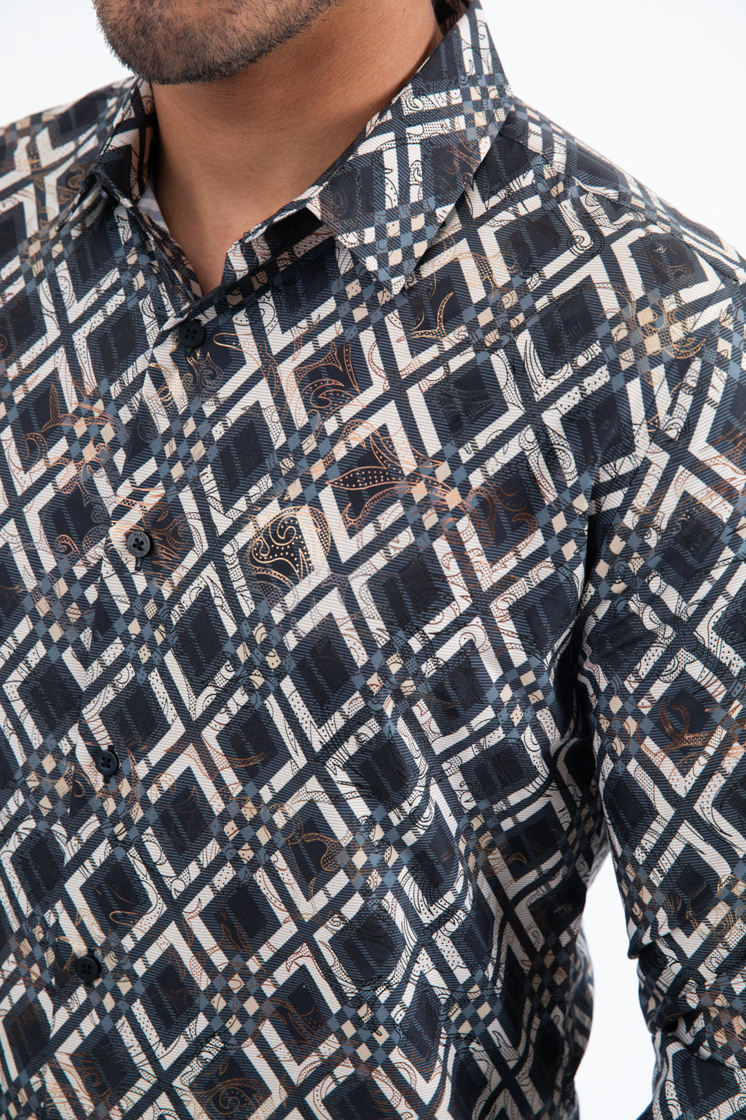 Platini Men's Statement Foil Shirt (FPL11519 Black)