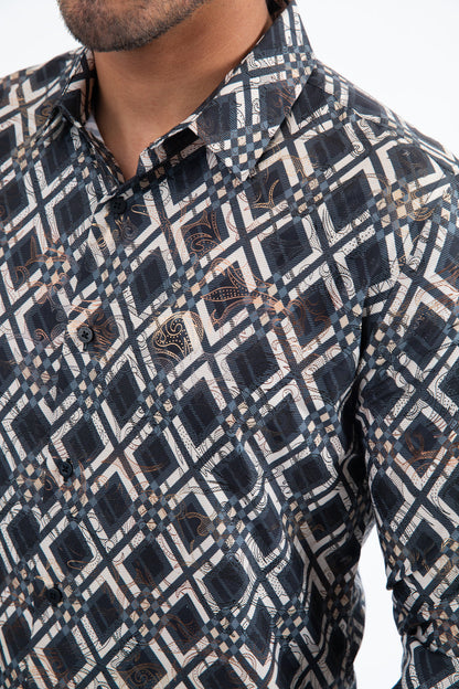 Platini Men's Statement Foil Shirt (FPL11519 Black)