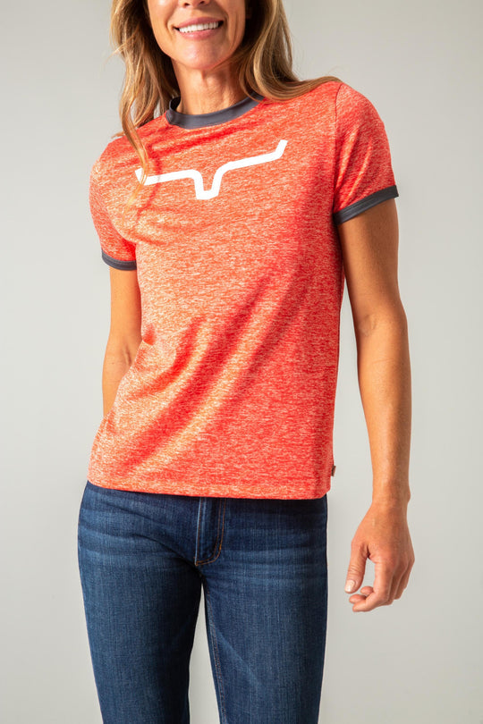 Kimes Ranch Ladies Steadfast Ringer Tee (Red Heather)