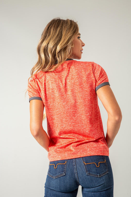 Kimes Ranch Ladies Steadfast Ringer Tee (Red Heather)