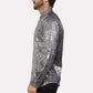 Platini Men's Satin Grey Plaid Rhinestone Dress Shirt (RHL7817 - Light Grey)