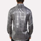 Platini Men's Satin Grey Plaid Rhinestone Dress Shirt (RHL7817 - Light Grey)