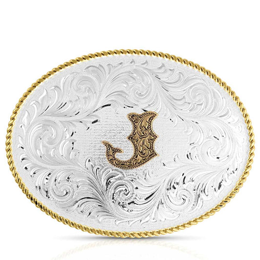 Montana Silversmiths Classic Western Oval Two-Tone Initial Belt Buckle - J (1255J)