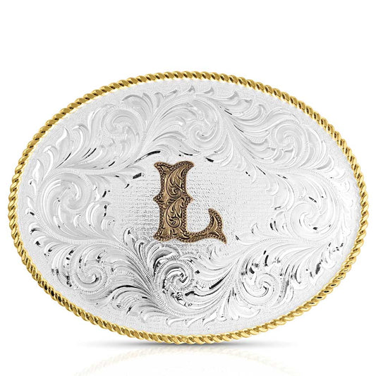 Montana Silversmiths Classic Western Oval Two-Tone Initial Belt Buckle - L (1255L)