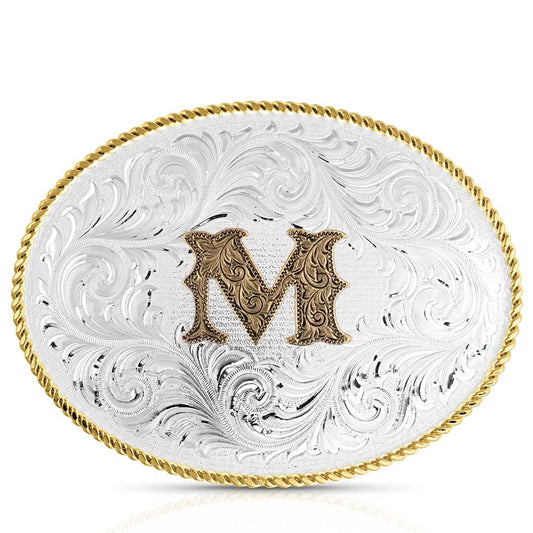 Montana Silversmiths Classic Western Oval Two-Tone Initial Belt Buckle - M (1255M)
