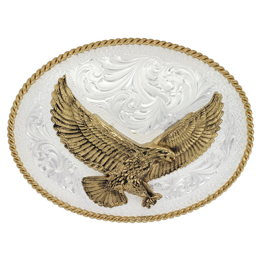 Montana Silversmiths Silver Engraved Western Belt Buckle with Large Eagle (1460)