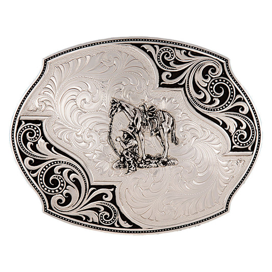Montana Silversmiths Western Lace Whisper Flourish Buckle with Cowboy and Horse (27310-456)