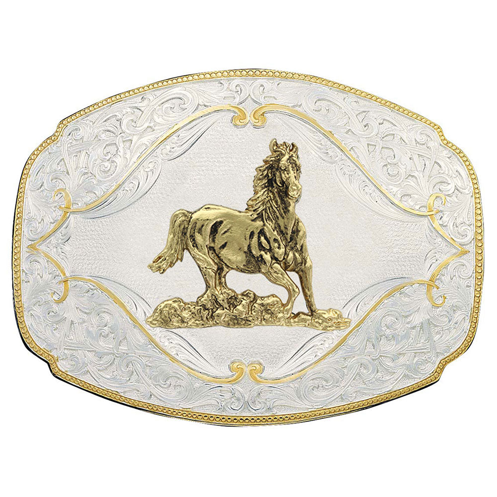 Montana Silversmiths Two Tone Filigree Cameo Running Horse Buckle (2920-463)