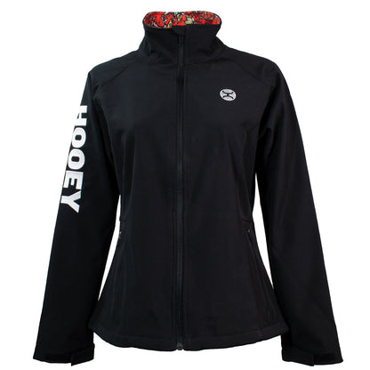 Chaqueta Soft Shell Hooey para mujer, negra con estampado floral rojo (HJ105BK)