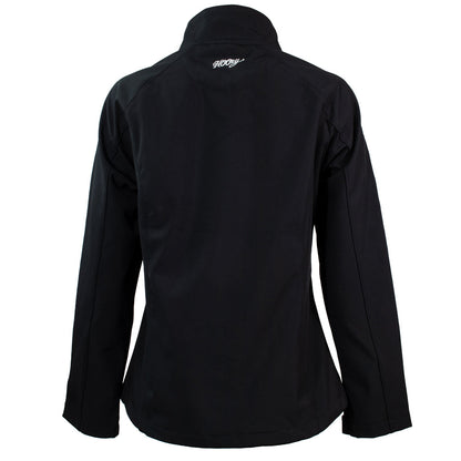 Chaqueta Soft Shell Hooey para mujer, negra con estampado floral rojo (HJ105BK)