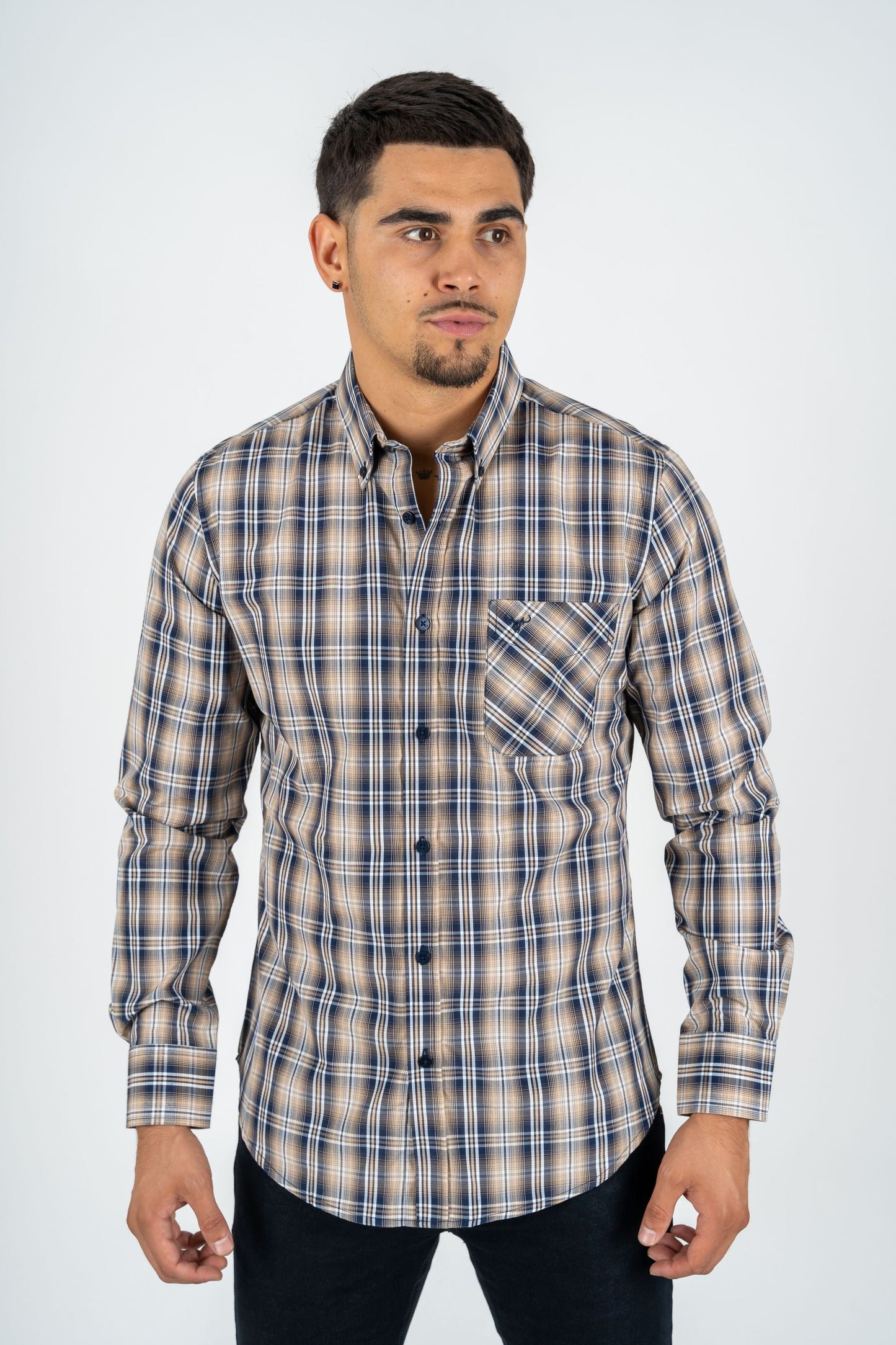 Platini Men's Modern Fit Plaid Shirt (WSL7866 - Brown)